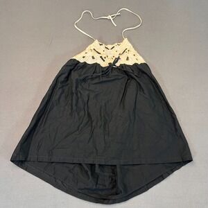 French Connection Womens Sz 10 Halter Top 100% Ramie White Black Lace Tie‎ NWT